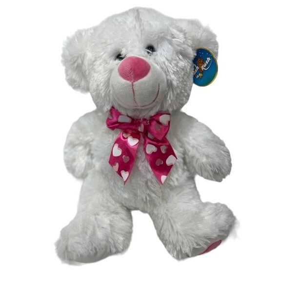 KELLYTOY 14" Plush Bear White Pink Heart Ribbon Cuddly Stuffed Animal Toy NEW - Picture 10 of 15